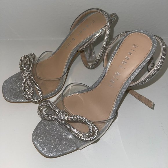 Gianni Bini Shoes - Gianni Bini Haydn Glitter Rhinestone Bow Ankle Strap Clear Party Heels